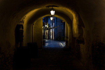 St. Catherine's Passage at night in Tallinn
