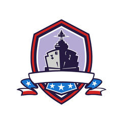Battleship Stars Stripes Crest Retro © Redwater Vectors