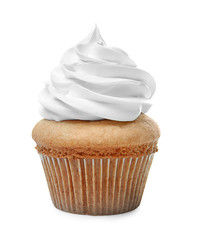 Delicious cupcake on white background