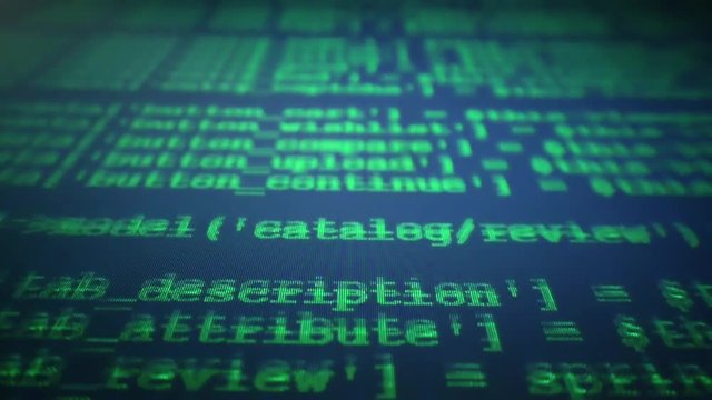 The developer is working on software code. The source code of the software. Abstract code of a computer script