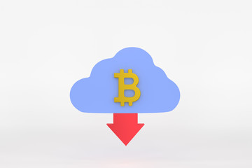 3d rendering of bitcoin sign with cloud