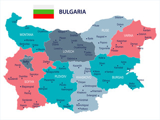 Fototapeta premium Bulgaria - map and flag - Detailed Vector Illustration