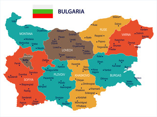 Bulgaria - map and flag Detailed Vector Illustration