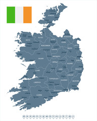 Ireland - map and flag - Detailed Vector Illustration