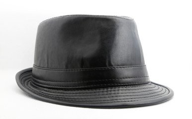 Black leather hat shot over white background
