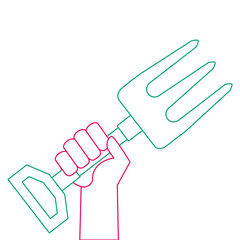 hand with gardening rake vector illustration design