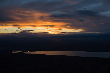 A sunset over a lake in New Mexico. 