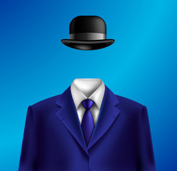 White collar suit and bowler hat
