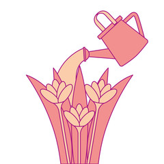 beautiful flowers cultivated with sprinkler vector illustration design