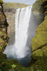 Skogafoss, a large, popular waterfall in Iceland. 