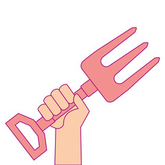 hand with gardening rake vector illustration design
