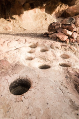 Mortar holes in a cave in the Organ Mountains near Las Cruces, New Mexico. 