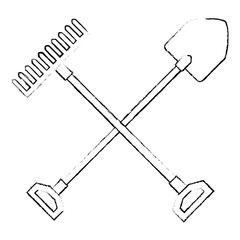 gardening shovel with rake vector illustration design