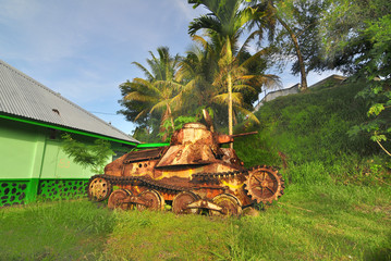 Old japanese tank Japanese Tank of II World War in capital city of Kolonia, Pohnpei, Federated...