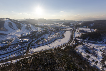 PYEONGCHANG, SOUTH KOREA: Winter view of ski resort in Pyeongchang, South Korea. PYEONGCHANG, SOUTH...