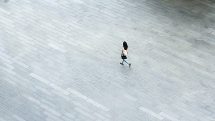 top aerial view of people walk on pedestrian street city