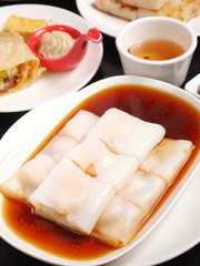 Steamed rice roll wrapped shrimp , Chinese food.