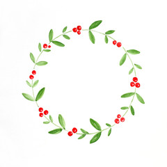 Fototapeta premium Christmas wreath watercolor drawing on white paper background, Christmas greeting card background