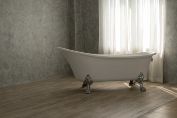 Beautiful luxury bathtub decoration and mortar wall in bathroom interior .
