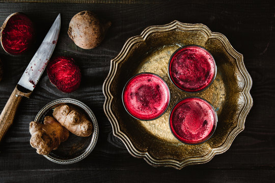Freshly juiced beet and ginger smoothie