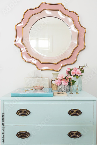Pretty Pastel Blue And Pink Styled Dressing Table Bedroom