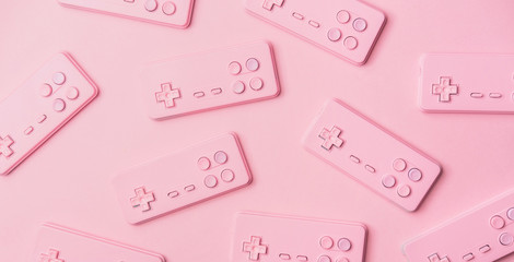 Gaming console josticks arranged.