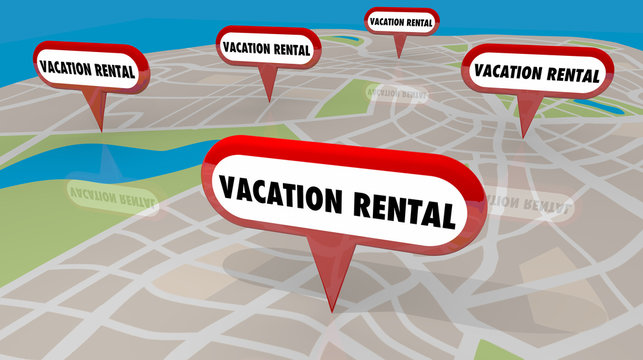 Vacation Rentals Getaway Stay Map Pins Locations 3d Illustration