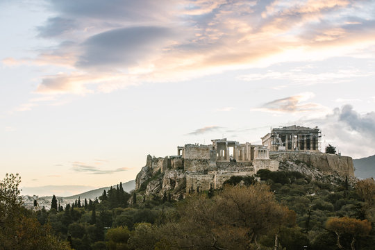parthenon on the acropolis at sunrise