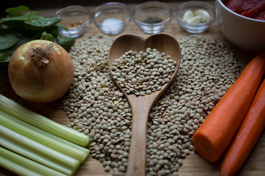 Ingredients for a healthy, Vegan lentil soup
