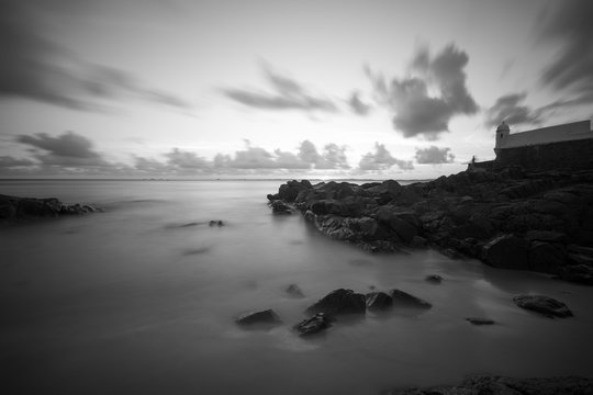 Black and white long exposure on Barra beach in Salvador Bahia