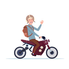 Fototapeta na wymiar Man In Helmet Riding Motorcycle Or Motorbike Isolated On White Background Flat Vector Illustration