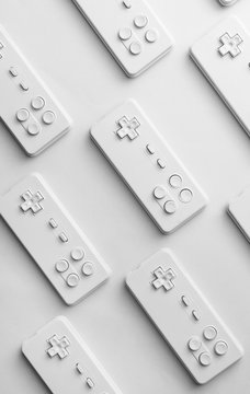 Gaming console josticks arranged.