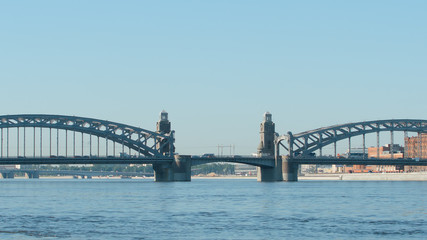 Fototapeta na wymiar Peter the Great Bridge on the Neva river in the summer - St Petersburg, Russia