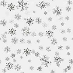 Snowflakes seamless pattern. Snow falls background. Symbol winter, Merry Christmas holiday, Happy New Year celebration Vector illustration