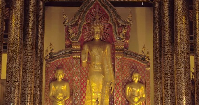 CHIANG MAI, THAILAND, MARCH 2017: Interior of Temple in Chiang Mai, with large Buddah statue