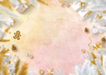 Christmas decoration border and gradient ink brush background
