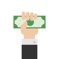 Hand holding money or money in hand vector. Hand with money or hand giving money in flat style.