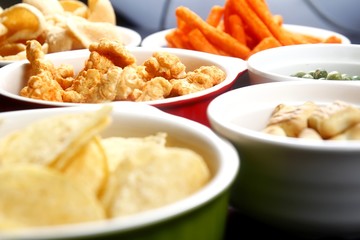 Assorted chips and junk food