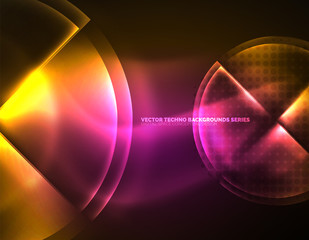 Circular glowing neon shapes, techno background