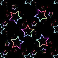 Colorful star seamless on black background. bright starts.