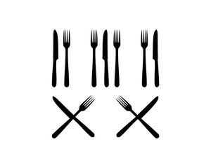 Fork and Knife Cross Illustration Vector Logo Silhouette