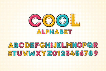 Vector modern cool pop font and alphabet with halftone effect - obrazy, fototapety, plakaty