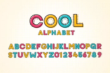 Fotobehang Vector modern cool pop font and alphabet with halftone effect © Pedro