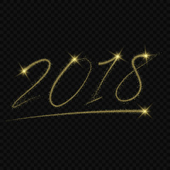 2018 New Year Black background. Vector light effect. golden comet with glowing tail of shining stardust sparkles, Gold glittering star dust 