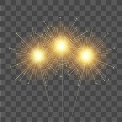 Burning sparkler on transparent  background for your design. Vector