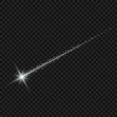 Vector light effect. golden comet with glowing tail of shining stardust sparkles, Gold glittering star dust  - obrazy, fototapety, plakaty