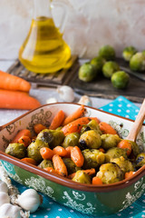Caramelized brussels cabbage and carrots with herbs and garlic