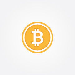 Bitcoin symbol in flat design vector. Bitcoin coin on white background. Cryptocurrency vector illustration