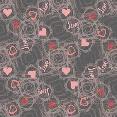 Naklejka premium Love seamless pattern. Romantic seamless pattern with hearts and flowers, Valentines day decoration texture. Love concept. Wedding invitationc.