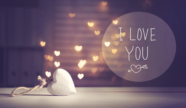 I Love You message with a white heart with heart shaped lights
